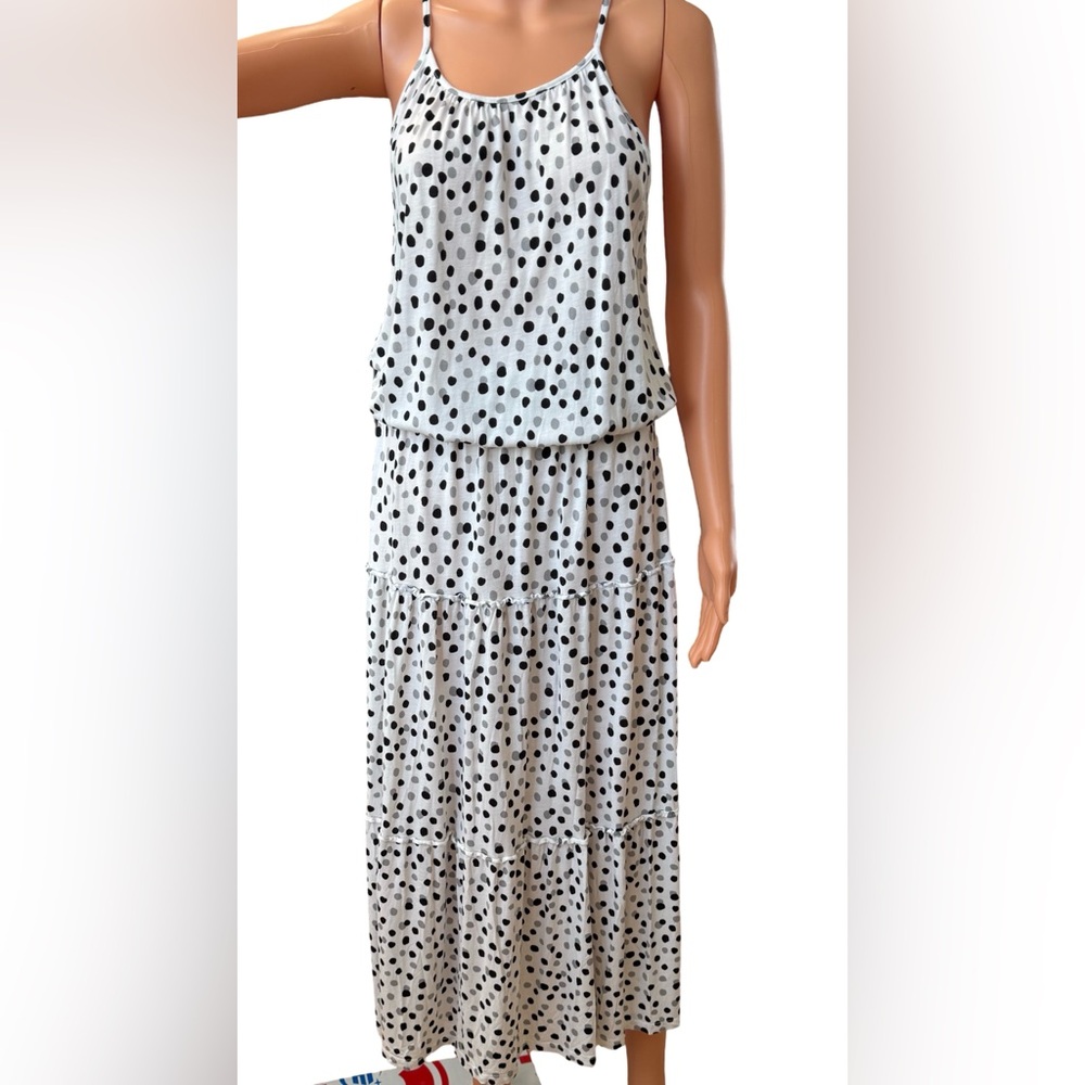 Lascana White and Black Polka Dot Maxi Dress - Sleeveless Tiered Style